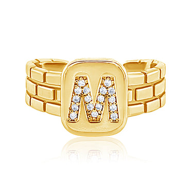 Gold Brick CZ Initial Ring